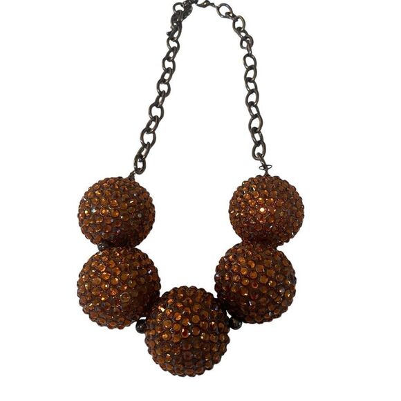 Five Large Rhinestone Bubblegum Bead Statement Necklace on Gun Metal Chain. - Picture 4 of 5